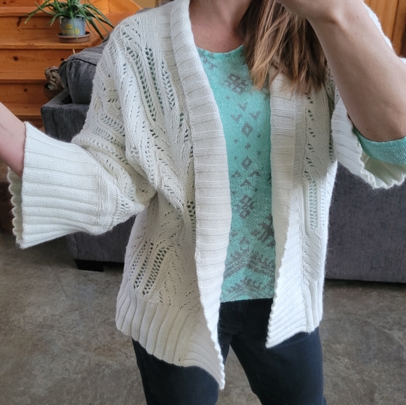 Calvin Klein | Sweaters | White Ck Cardigan Open Knit Short Sleeve Sweater  Slouchy Crochet Calvin Klein S | Poshmark